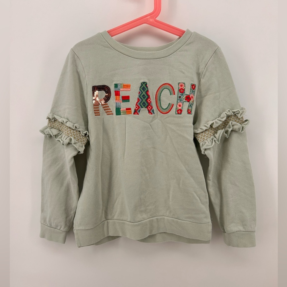 Peek Girls Sweatshirt Green  &  Sparkle Reach Embroidery Size 8